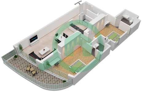 المخططات الطابقية لتصميم النموذج 2 BEDROOM TYPE 3 شقة 2 غرفة نوم - LOCIريزيدنسز