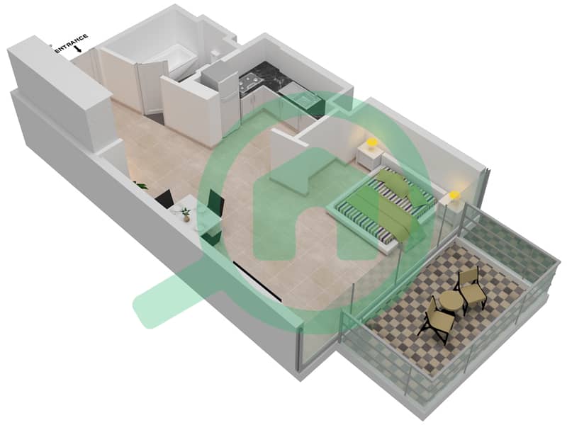 矩阵公寓大楼 - 单身公寓类型511戶型图 interactive3D