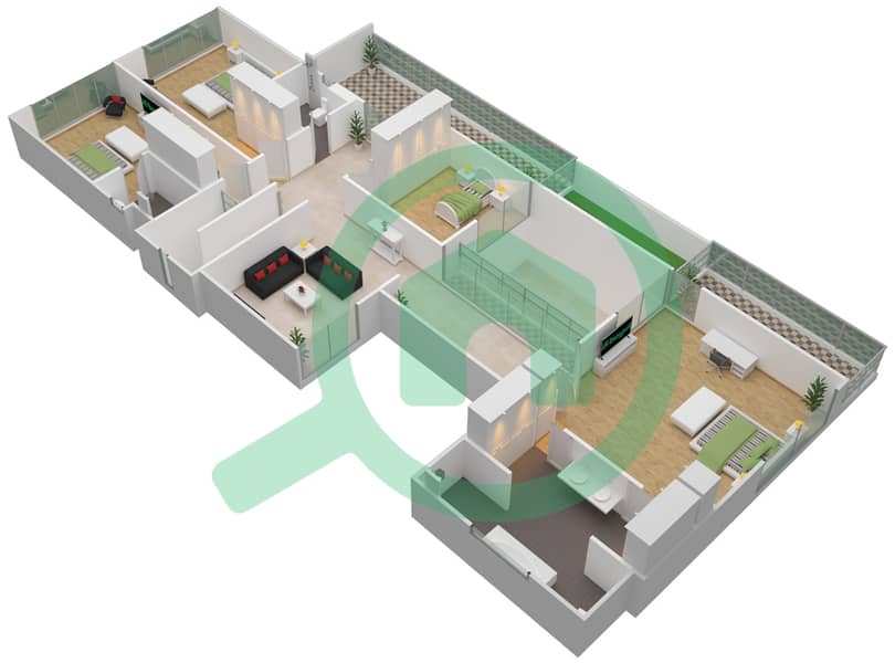 西德拉社区 - 4 卧室别墅类型A戶型图 First Floor interactive3D