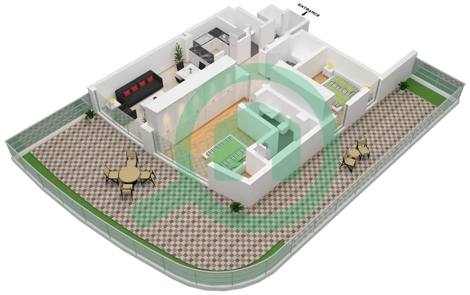 ЛОЦИ Резиденсес - Апартамент 2 Cпальни планировка Тип 2 BEDROOM TYPE 4 interactive3D