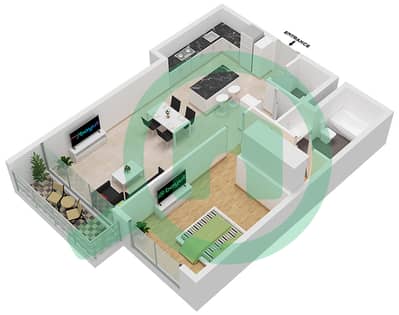 المخططات الطابقية لتصميم النموذج A1 شقة 1 غرفة نوم - كيو جاردنز بوتيك ريزيدنسيز