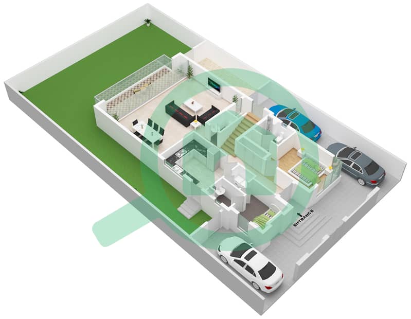 المخططات الطابقية لتصميم النموذج A فیلا 5 غرف نوم - ايستيرن ريزيدنس Ground Floor interactive3D