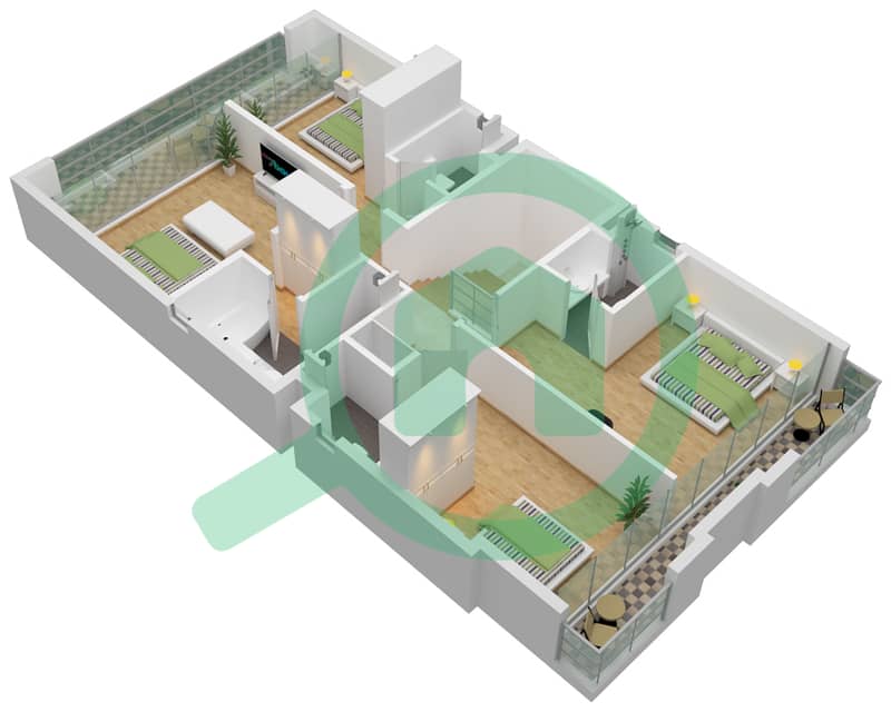 المخططات الطابقية لتصميم النموذج A فیلا 5 غرف نوم - ايستيرن ريزيدنس First Floor interactive3D