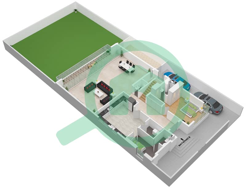 المخططات الطابقية لتصميم النموذج B فیلا 6 غرف نوم - ايستيرن ريزيدنس Ground Floor interactive3D