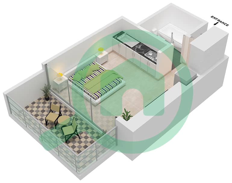 المخططات الطابقية لتصميم الوحدة 605 شقة استوديو - مساكن ديزاير Floor 2-9 interactive3D