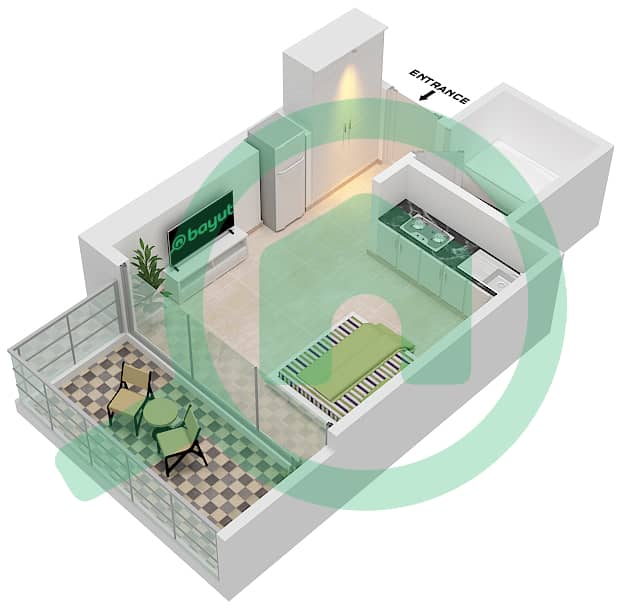 المخططات الطابقية لتصميم الوحدة 606 شقة استوديو - مساكن ديزاير Floor 2-9 interactive3D