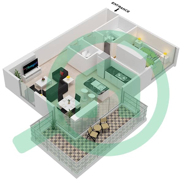 Дезайр Резиденсиз - Апартамент 1 Спальня планировка Единица измерения 607 Floor 2-9 interactive3D