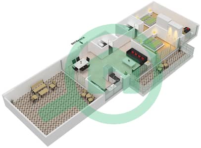 المخططات الطابقية لتصميم الوحدة 1404 شقة 2 غرفة نوم - مساكن ديزاير