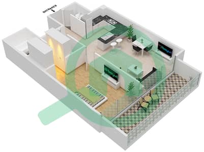 المخططات الطابقية لتصميم الوحدة 1402 شقة 1 غرفة نوم - مساكن ديزاير