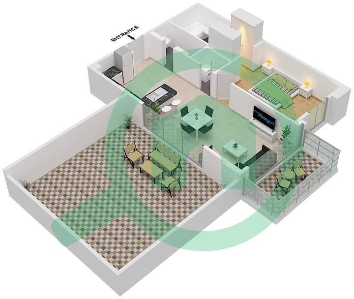 Дезайр Резиденсиз - Апартамент 1 Спальня планировка Единица измерения 1403 Floor 10 interactive3D