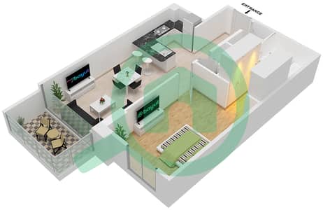 المخططات الطابقية لتصميم الوحدة 1406 شقة 1 غرفة نوم - مساكن ديزاير