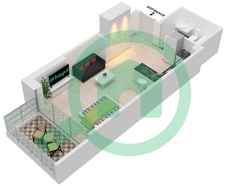 المخططات الطابقية لتصميم الوحدة 1407 شقة استوديو - مساكن ديزاير Floor 10 interactive3D