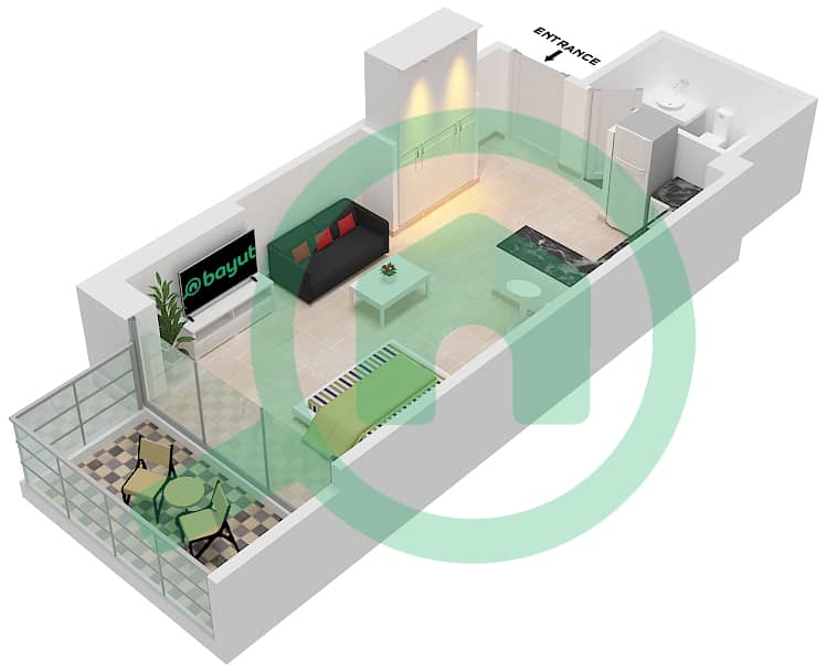 المخططات الطابقية لتصميم الوحدة 610 شقة استوديو - مساكن ديزاير Floor 2-9 interactive3D