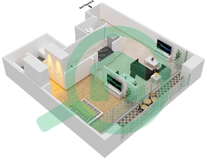 Дезайр Резиденсиз - Апартамент 1 Спальня планировка Единица измерения 612 Floor 2-9 interactive3D