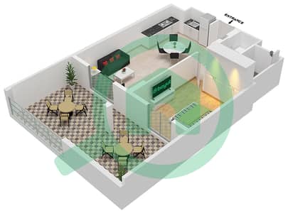 المخططات الطابقية لتصميم النموذج 2A شقة 1 غرفة نوم - برج لا ريف 1