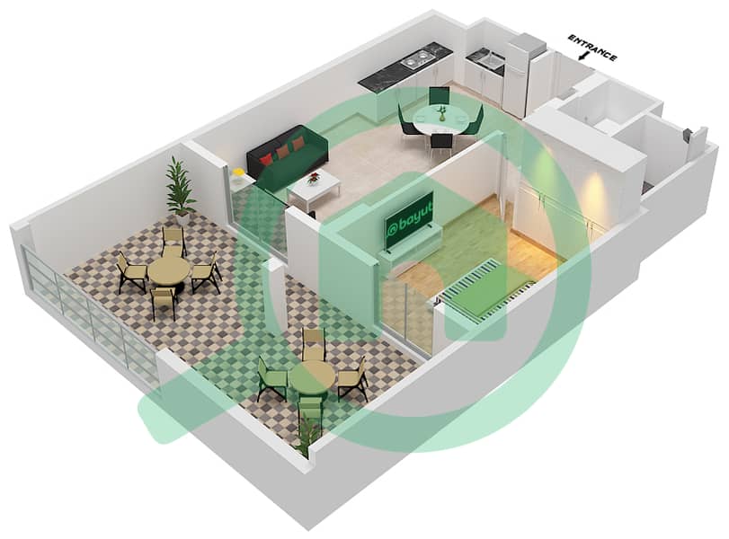 海岸1号大厦 - 1 卧室公寓类型2A戶型图 Floor 1 interactive3D