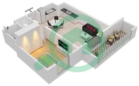 المخططات الطابقية لتصميم النموذج 3A شقة 1 غرفة نوم - برج لا ريف 1