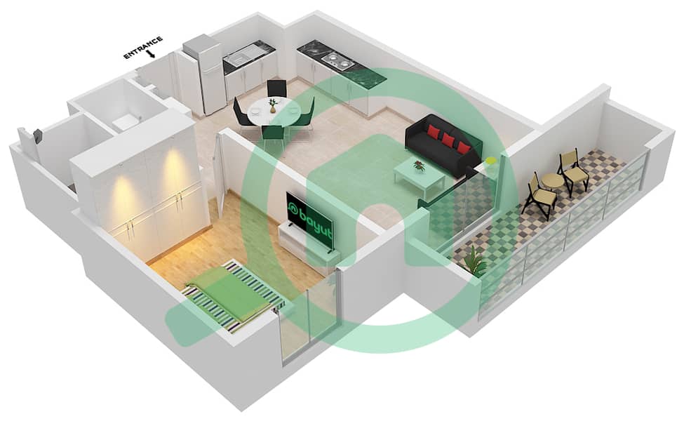 La Rive Tower 1 - 1 Bedroom Apartment Type 3A Floor plan Floor 1 interactive3D