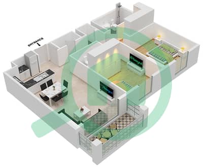 المخططات الطابقية لتصميم النموذج 1 شقة 2 غرفة نوم - برج لا ريف 1