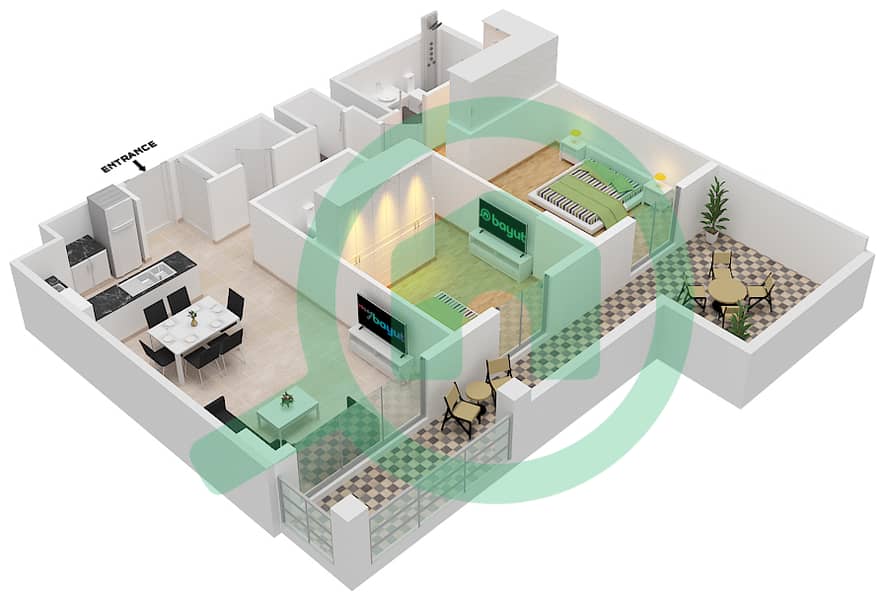 海岸1号大厦 - 2 卧室公寓类型2B戶型图 12 interactive3D