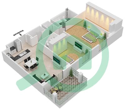 المخططات الطابقية لتصميم النموذج 4 شقة 2 غرفة نوم - برج لا ريف 1