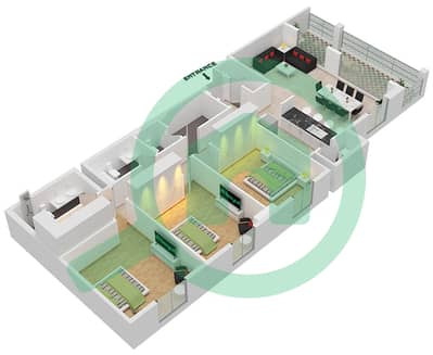 المخططات الطابقية لتصميم النموذج 2 شقة 3 غرف نوم - برج لا ريف 1