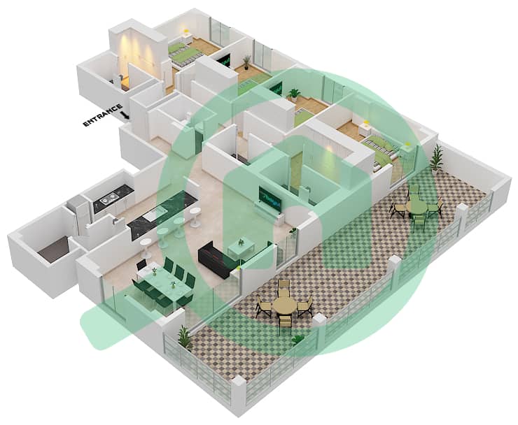La Rive Tower 1 - 4 Bedroom Apartment Type 1 Floor plan Floor 4 interactive3D