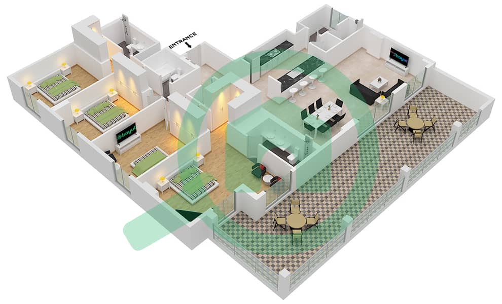 المخططات الطابقية لتصميم النموذج 3 شقة 4 غرف نوم - برج لا ريف 1 Floor 5 interactive3D