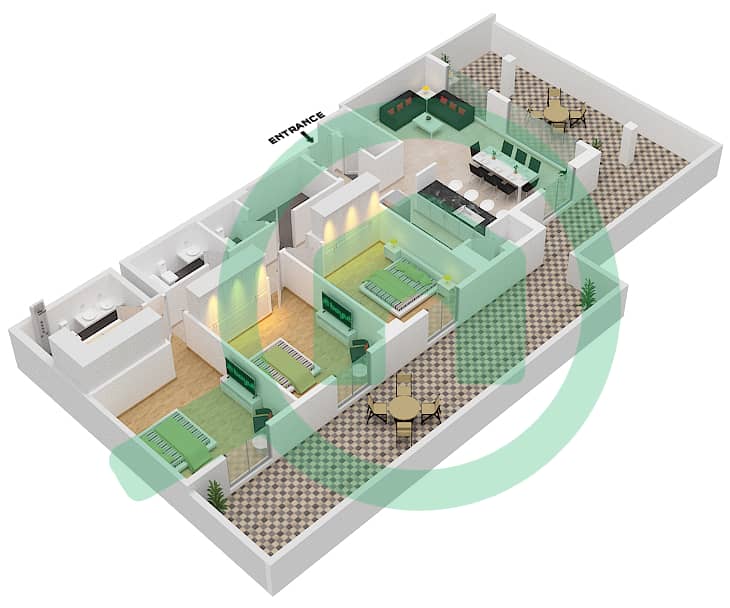 La Rive Tower 1 - 3 Bedroom Apartment Type 2A Floor plan Floor 1 interactive3D