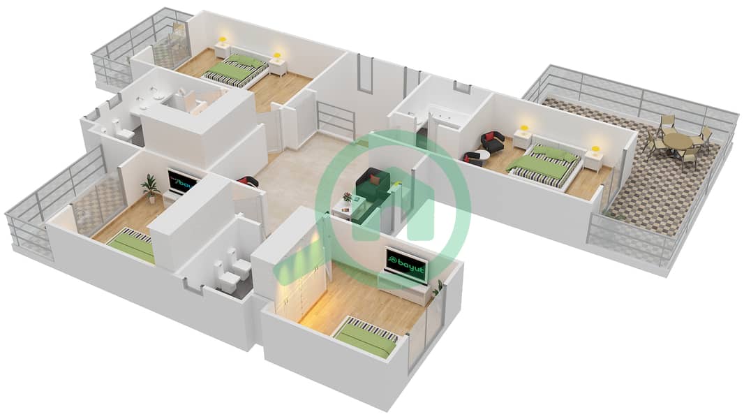 Maeen 5 - 5 Bedroom Villa Type 16 Floor plan First Floor interactive3D