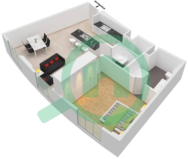 Al Andalus Tower D - 1 Bedroom Apartment Type B Floor plan interactive3D
