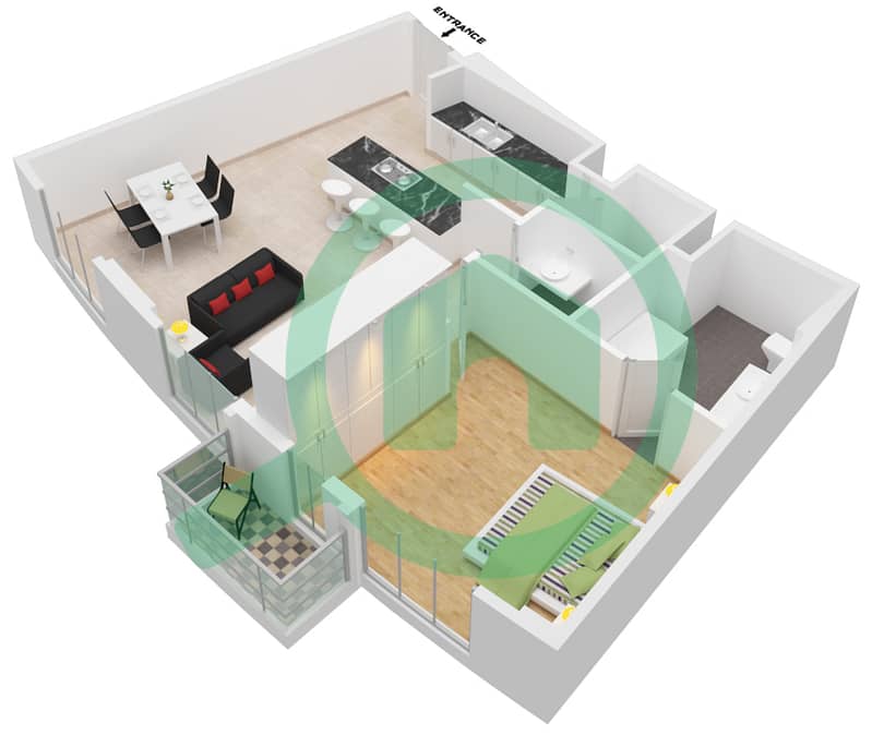 安达鲁斯D座 - 1 卧室公寓类型B1戶型图 interactive3D