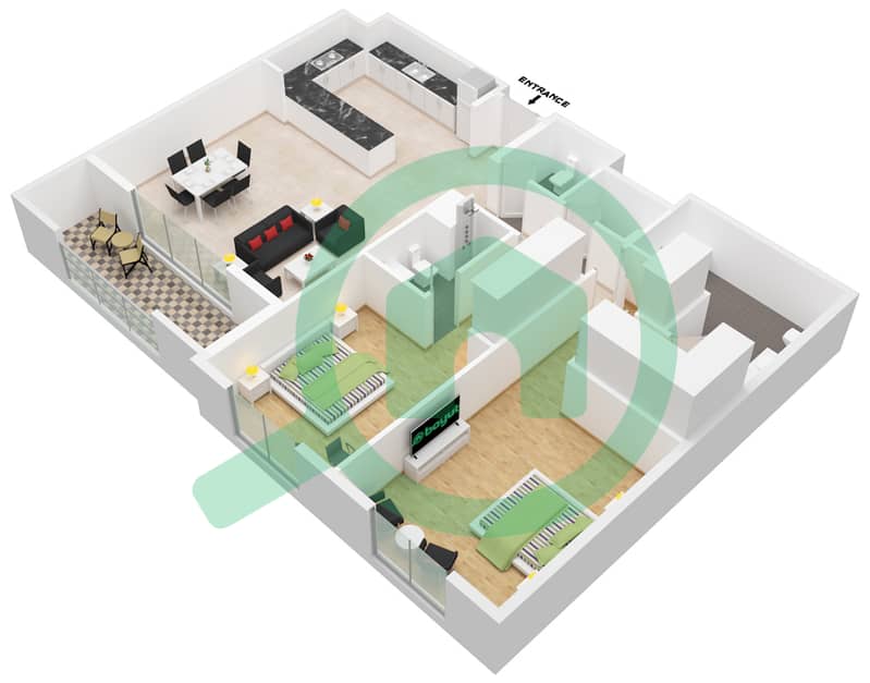 安达鲁斯D座 - 2 卧室公寓类型A戶型图 interactive3D
