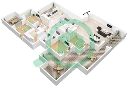 المخططات الطابقية لتصميم النموذج A شقة 4 غرف نوم - برج الأندلس D