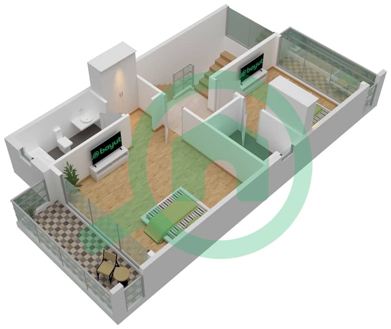 المخططات الطابقية لتصميم النموذج A فیلا 3 غرف نوم - مساكن البروج II First Floor interactive3D