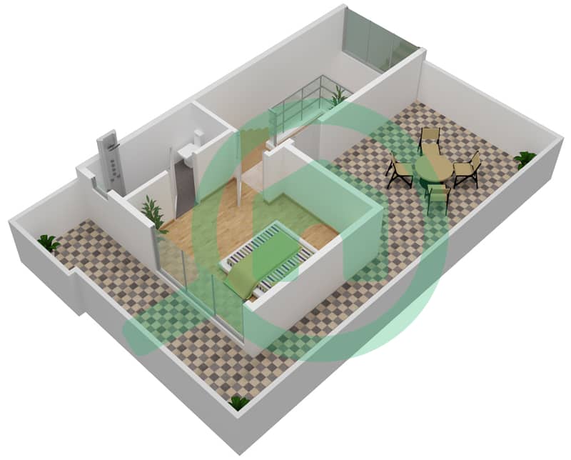 Al Burooj Residence II - 3 Bedroom Villa Type A Floor plan Second Floor interactive3D