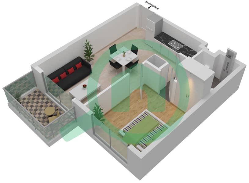 المخططات الطابقية لتصميم الوحدة 2,4,5,7,8,11,12,14,15,17 شقة 1 غرفة نوم - سكيز من الدانوب Floor 2 interactive3D