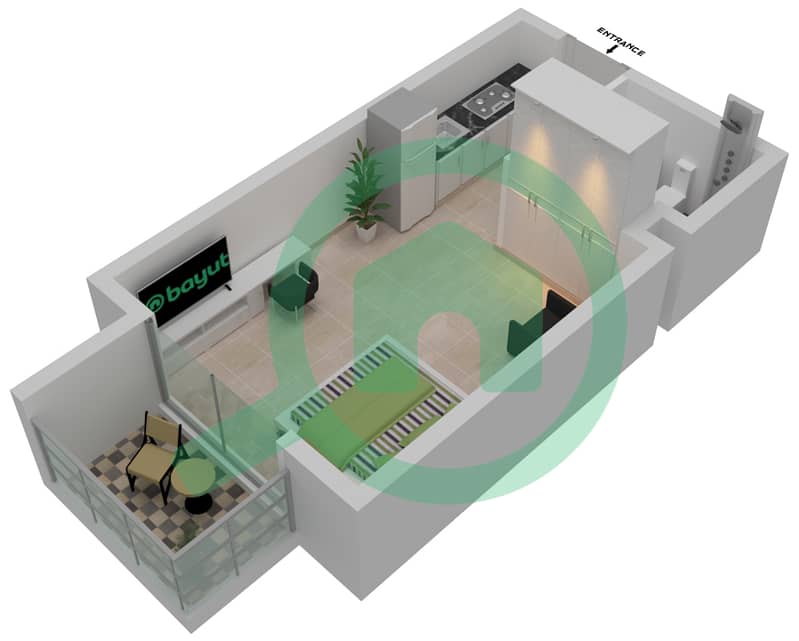 المخططات الطابقية لتصميم الوحدة 01,03,06,09,10,13,16,18 شقة استوديو - سكيز من الدانوب Floor 2 interactive3D