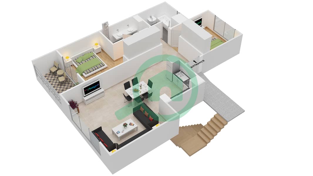 المخططات الطابقية لتصميم الوحدة 02,03 تاون هاوس 4 غرف نوم - إربانا First Floor interactive3D