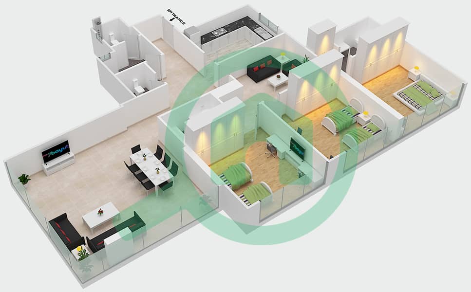 Sahara Tower 6 - 3 Bedroom Apartment Unit 1 Floor plan interactive3D