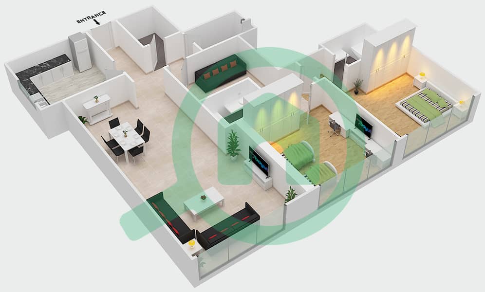 Sahara Tower 6 - 2 Bedroom Apartment Unit 2 Floor plan interactive3D