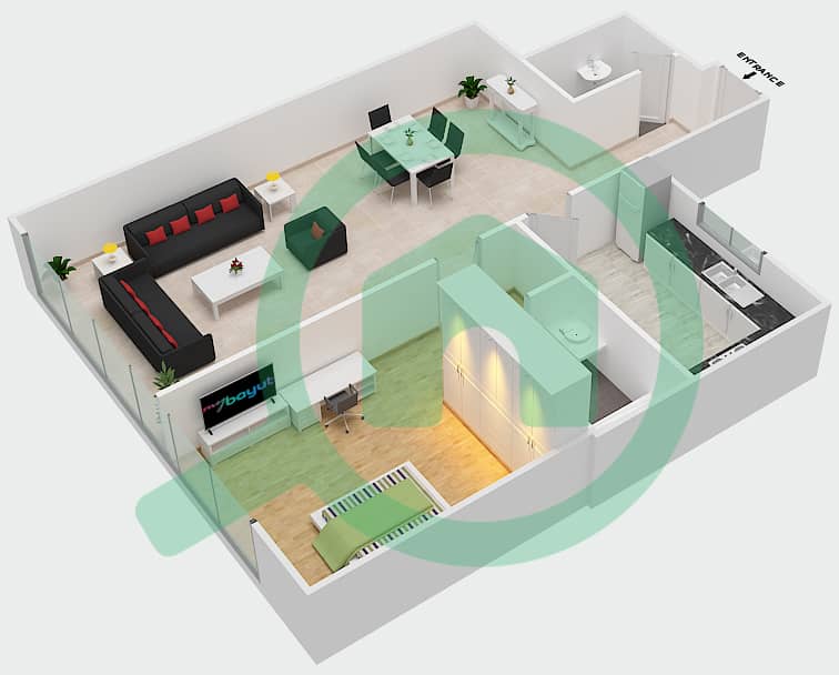 Sahara Tower 6 - 1 Bedroom Apartment Unit 5 Floor plan interactive3D