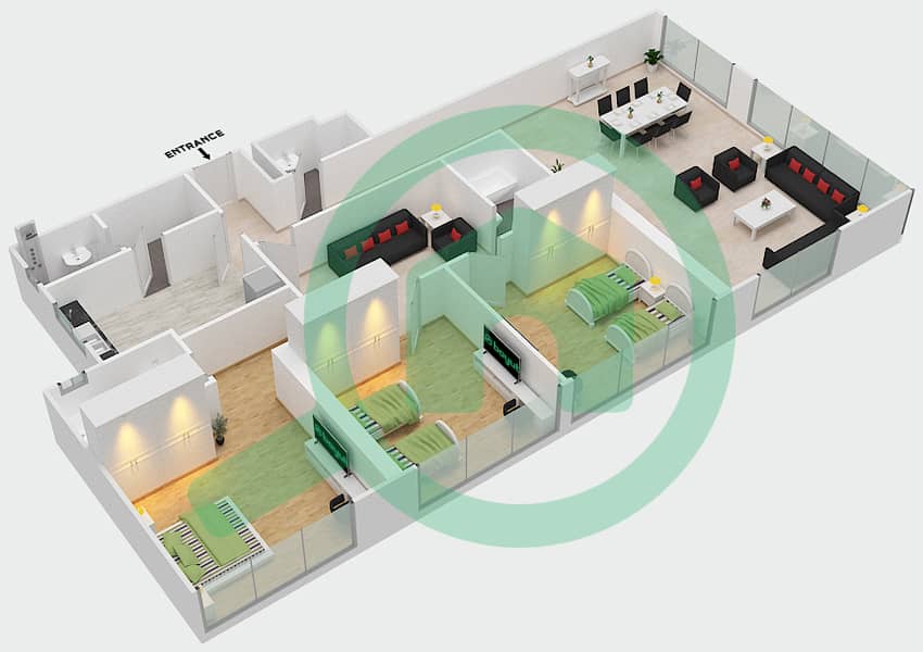 Sahara Tower 6 - 3 Bedroom Apartment Unit 6 Floor plan interactive3D