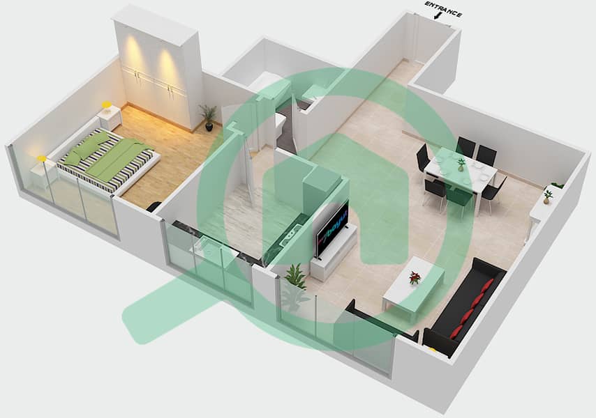 Sahara Tower 6 - 1 Bedroom Apartment Unit 3 Floor plan interactive3D