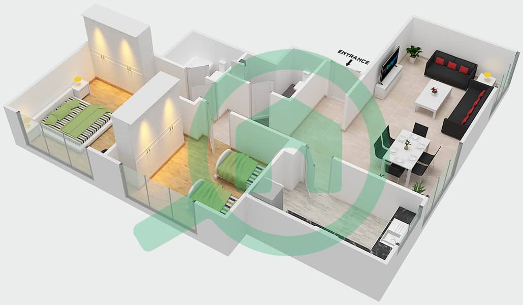 Sahara Tower 6 - 2 Bedroom Apartment Unit 4 Floor plan interactive3D