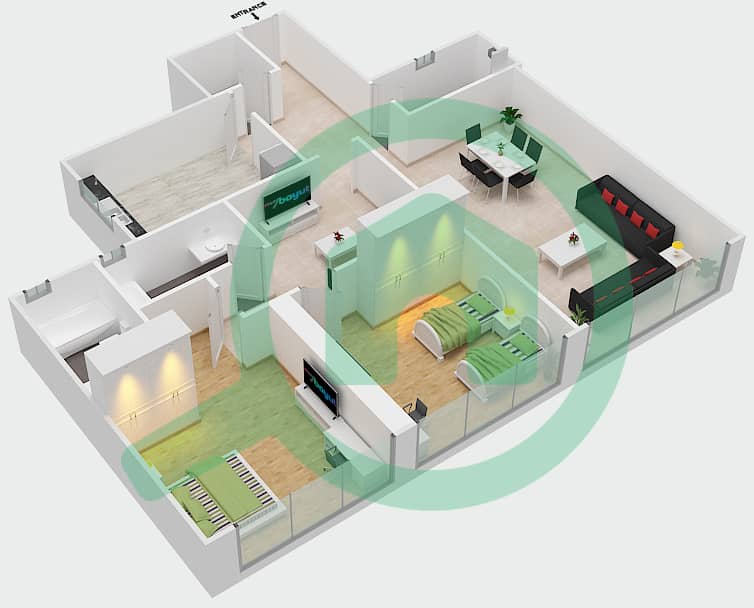 Sahara Tower 6 - 2 Bedroom Apartment Unit 3 Floor plan interactive3D