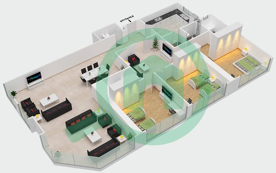Sahara Tower 6 - 3 Bedroom Apartment Unit 4 Floor plan interactive3D