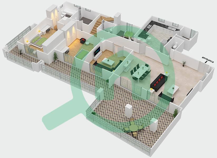 梯田公寓 - 3 卧室公寓类型A戶型图 Ground Floor interactive3D