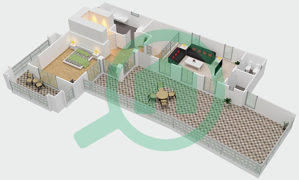 المخططات الطابقية لتصميم النموذج A شقة 3 غرف نوم - شقق تيراس First Floor interactive3D