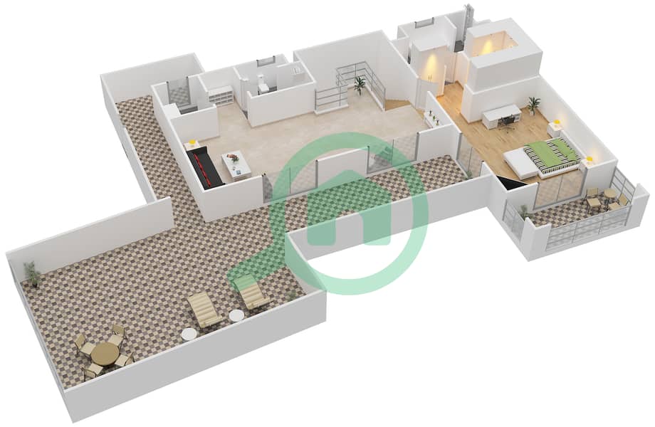 المخططات الطابقية لتصميم النموذج 1 شقة 3 غرف نوم - شقق تيراس Upper Floor interactive3D